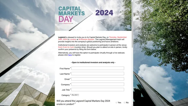 Site d'inscription du Capital Markets Day Legrand