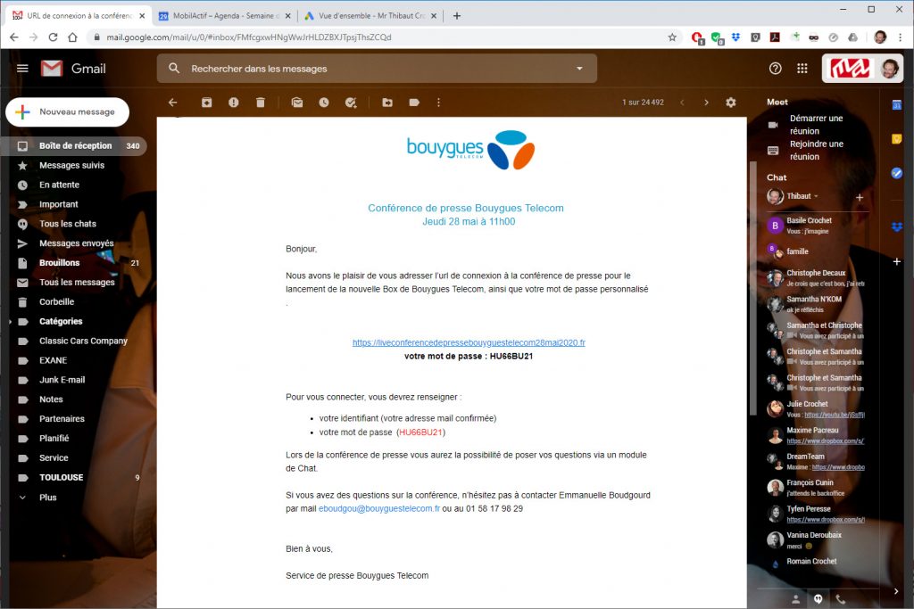Envoie d'un mail d'invitation